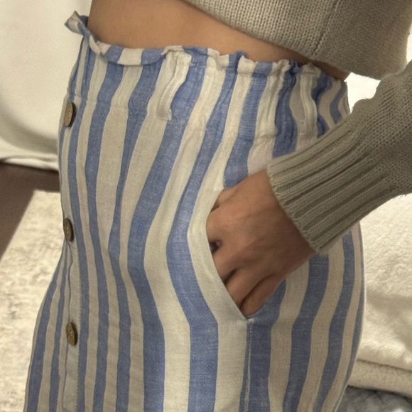 Beachy Casual Linen Striped Blue and White Button-Front Skirt - Picture 6 of 13